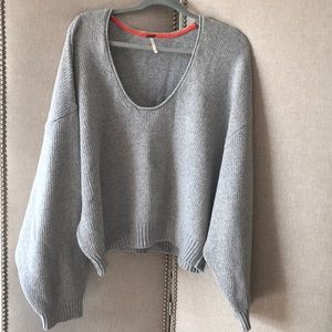Free People cotton low v-neck pull-over sweater